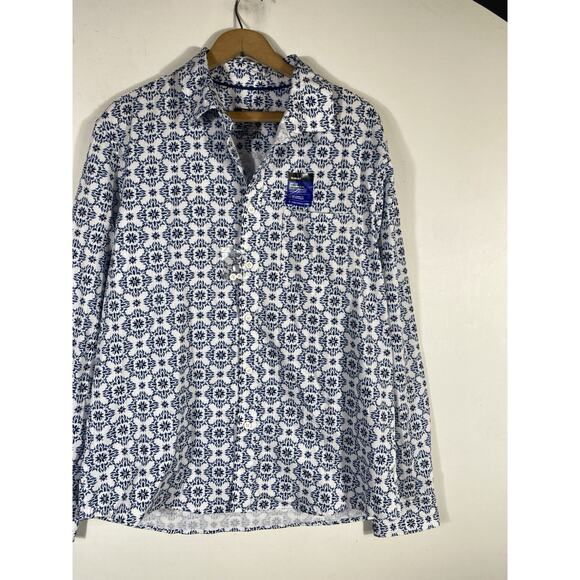Apt 9 Premier Flex Slim Fit Shirt Button Up Size Large Mens White Blue Print NEW - Picture 4 of 12